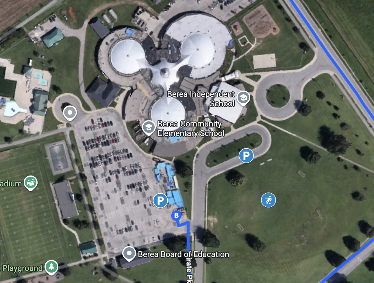 Aerial view of Berea Car Loop field